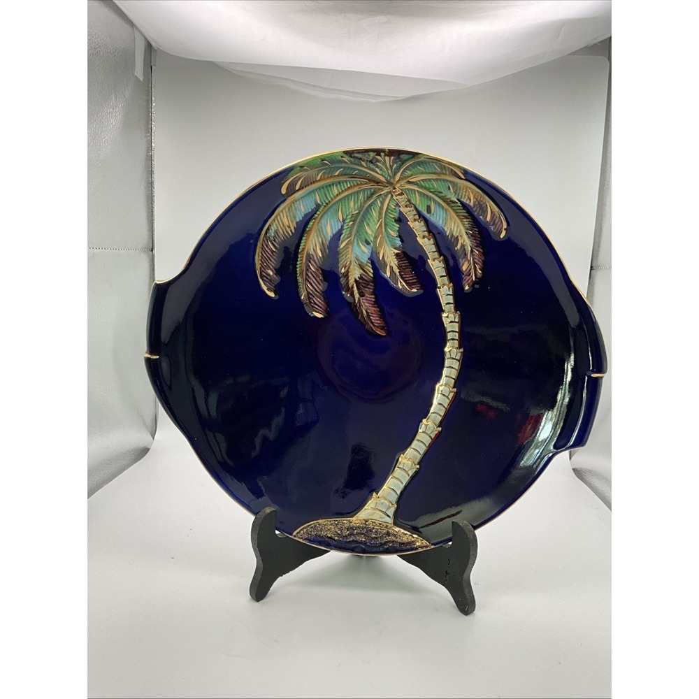 Beswick Ware Tropical Palm Tree Relief Dish Cobalt Blue Art Pottery England
